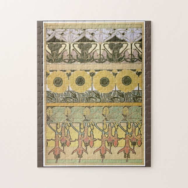 Puzzle Art nouveau alphonse mucha fuschia tournesol flore (Vertical)