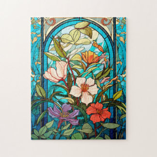 Puzzle Art Nouveau d'arche florale en verre coloré