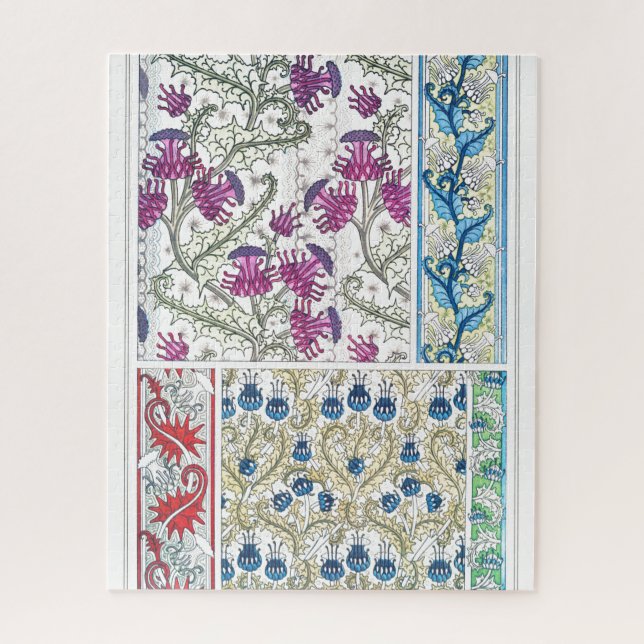 Puzzle Art nouveau floral chardon fleurie textile art (Vertical)