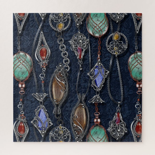 Puzzle Art Nouveau Floral : Denim Elegance. (Vertical)