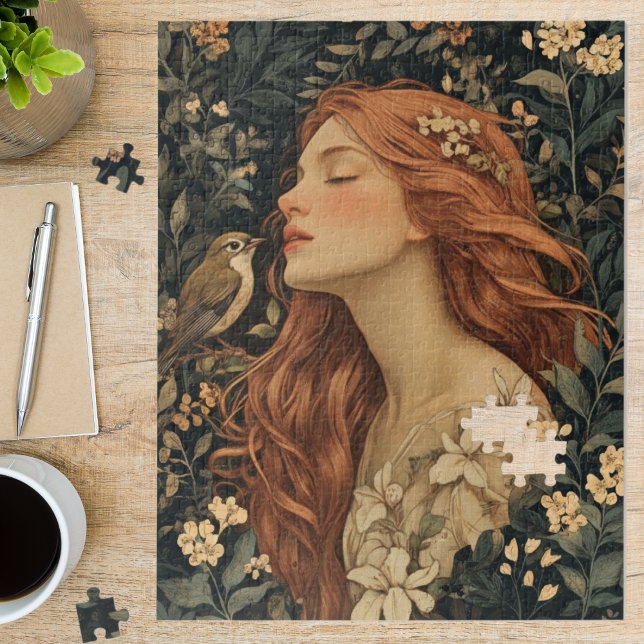 Puzzle Art Nouveau Maiden Floral Bird Fine Art (Créateur téléchargé)