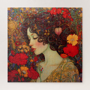 Puzzle Art Nouveau Une femme au milieu des coquelicots ro