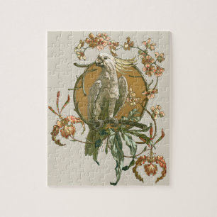 Puzzle Art Nouveau vintage, Cockatoo Bird, Fleurs d'orchi