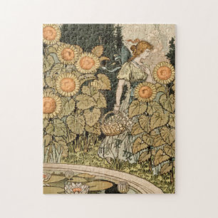 Puzzle Art Nouveau vintage, jardin de tournesols d'août