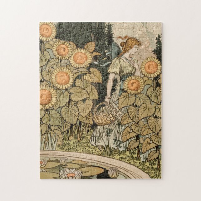 Puzzle Art Nouveau vintage, jardin de tournesols d'août (Vertical)
