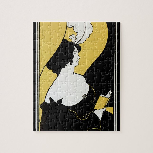 Puzzle Art Nouveau vintage, Lecture d'un livre jaune (Vertical)