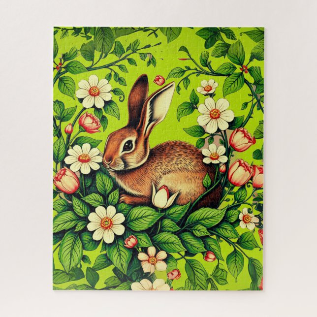 Puzzle Art Nouveau Wild Rabbit and Flowers (Vertical)