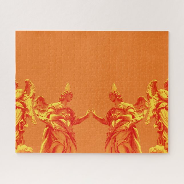 Puzzle Art numérique de couleur orange avec sculptures (Horizontal)