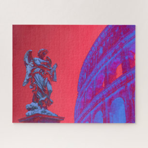 Puzzle Art numérique rouge, bleu du Colisée et statue
