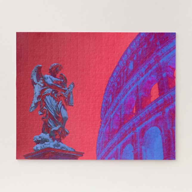 Puzzle Art numérique rouge, bleu du Colisée et statue (Horizontal)