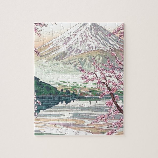 Puzzle Art oriental frais de cerisier de ressort de Fuji (Vertical)