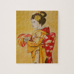 Puzzle Art original d'aquarelle de kimono d'or de geisha