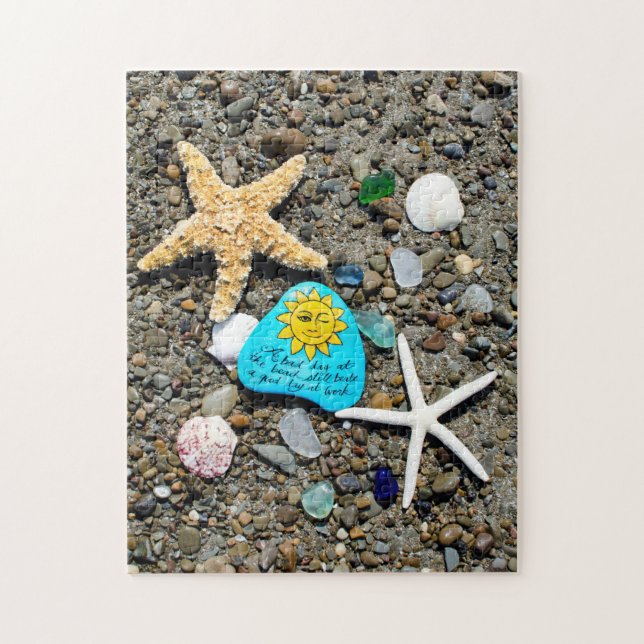 Puzzle Art peint de roche de plage, coquilles de mer, (Vertical)