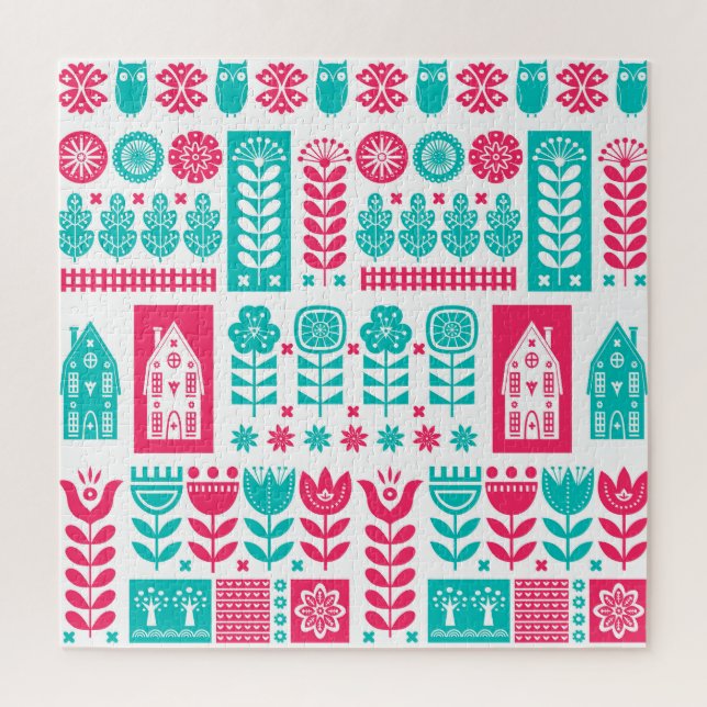 Puzzle Art populaire scandinave : Vintage sans couture (Vertical)