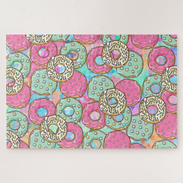 Puzzle Art rose et beignets Turquoise (Horizontal)