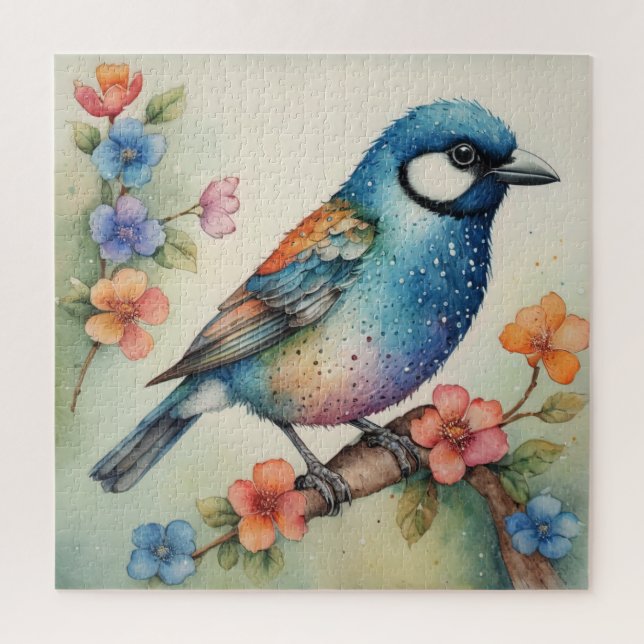 Puzzle Art stylisé Bluebird et fleurs (Vertical)