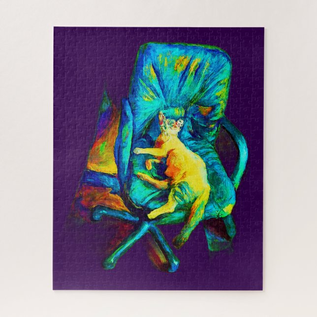 PUZZLE ART SURRÉAL D'UN CHAT COULEURS SOLIDES (Vertical)