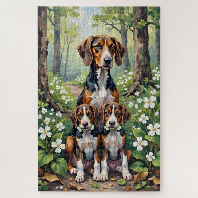 Puzzle Art Treeing Walker Coonhound Forest Trillium (Vertical)