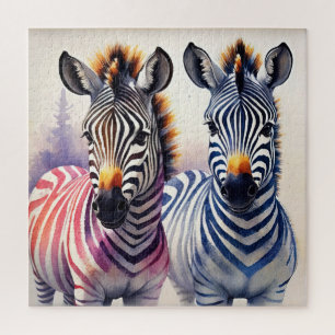 Puzzle Art vibrant duo zèbre pointillisme aquarelle