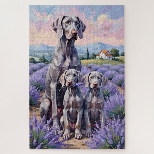 Puzzle Art Weimaraner Champ de Lavande (Vertical)