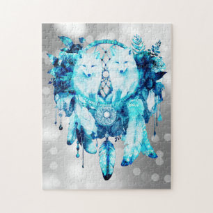 Puzzle Artic Fox Dreamcatcher Ice Blue Floral