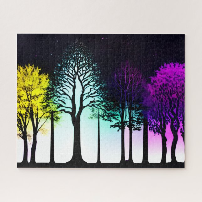Puzzle Artiste Jaune Aqua Forêt Violette Silhouette Art (Horizontal)