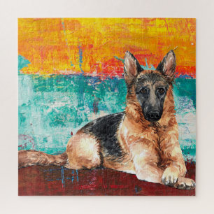 Puzzle Artistic German Shepherd Abstract Painting 