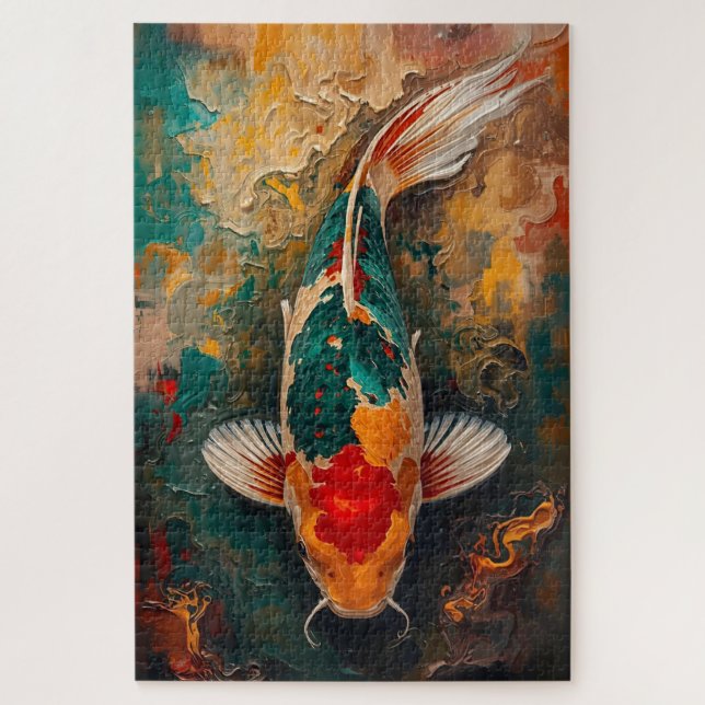 Puzzle Artistic Japanese Koi Fish Portrait Oil Painting (Vertical)