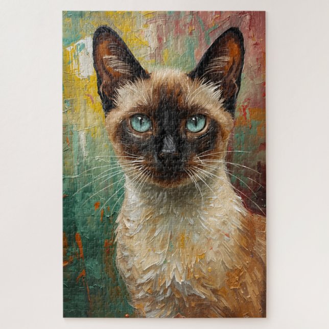 Puzzle Artistique Siamese Chat Portrait Vibrant Peinture  (Vertical)