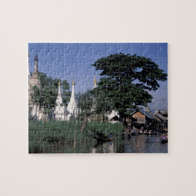 Puzzle Asie, Myanmar, lac Inle. Un marché flottant. (Horizontal)