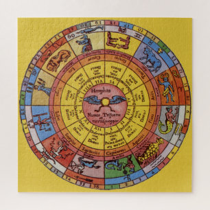 Puzzle Astrologie antique vintage, Roue zodiaque céleste