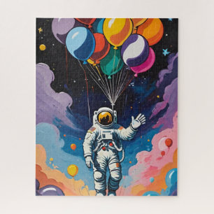 Puzzle Astronaut avec ballons colorés dans l'espace