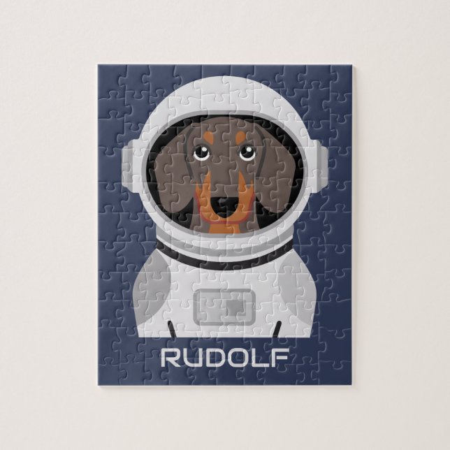 Puzzle Astronaut Dachshund avec nom (Vertical)