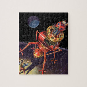 Puzzle Astronaute en science-fiction vintage avec robot A