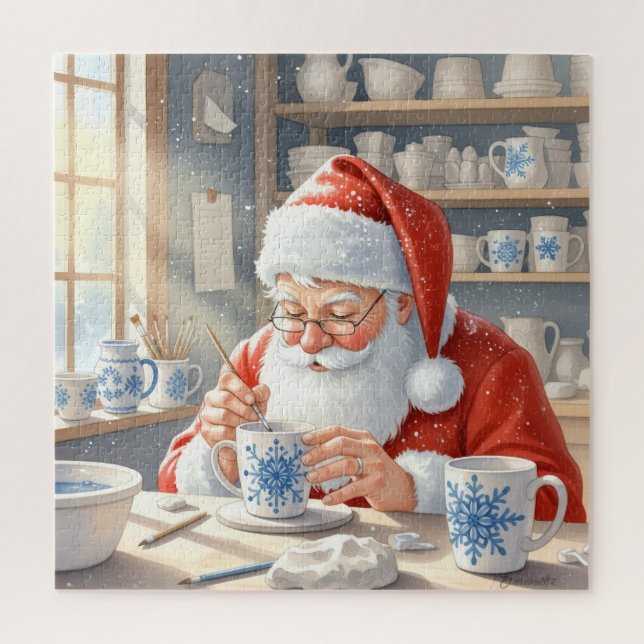 Puzzle Atelier de Père Noël à l'aquarelle rouge rustique  (Vertical)