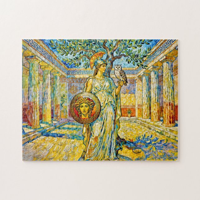Puzzle Athena with Owl and Shield by Olive Tree in Temple (Horizontal)
