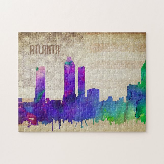 Puzzle Atlanta, horizon de ville d'aquarelle de GA | (Horizontal)