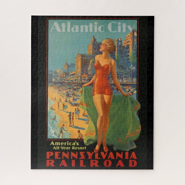 Puzzle Atlantic City Beach Beauté Vintage Art (Vertical)