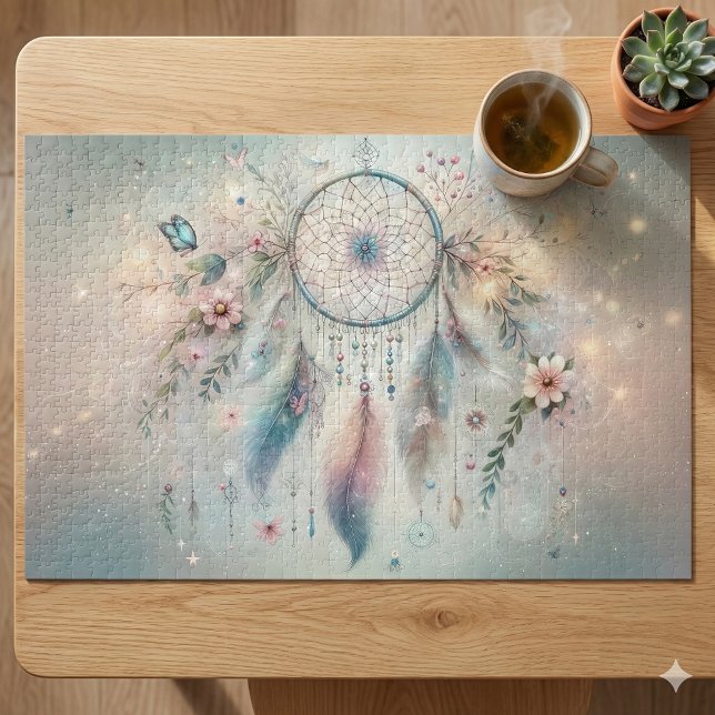 Puzzle Attrape-rêve Bohème Éthéré  (Ethereal Boho Dreamcatcher Jigsaw Puzzle Mockup A)
