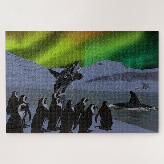 Puzzle Aurora Borealis Penguins et baleines (Horizontal)