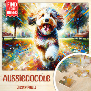 Puzzle Aussiedoodle Chien Portrait Acrylique Art Print Ch