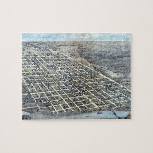 Puzzle Austin, Texas Antique Aerial City Carte de 1873