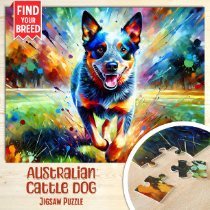 Puzzle Australian Cattle Dog Portrait Acrylique Art Print