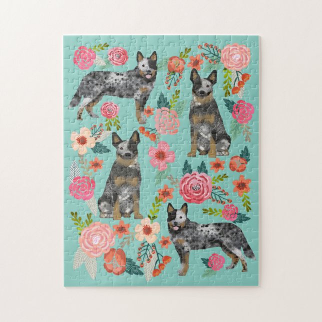 Puzzle Australian Cattle Dog Vintage Florals (Vertical)