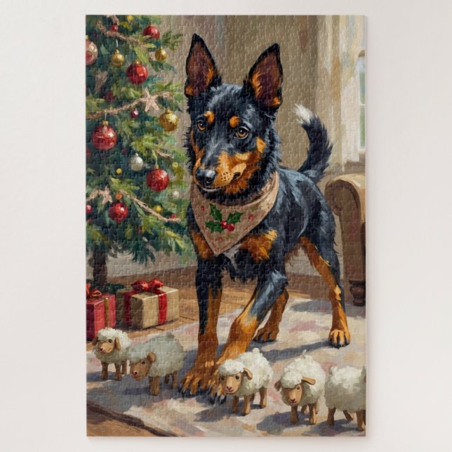 Puzzle Australian Kelpie Herding Christmas Art (Vertical)