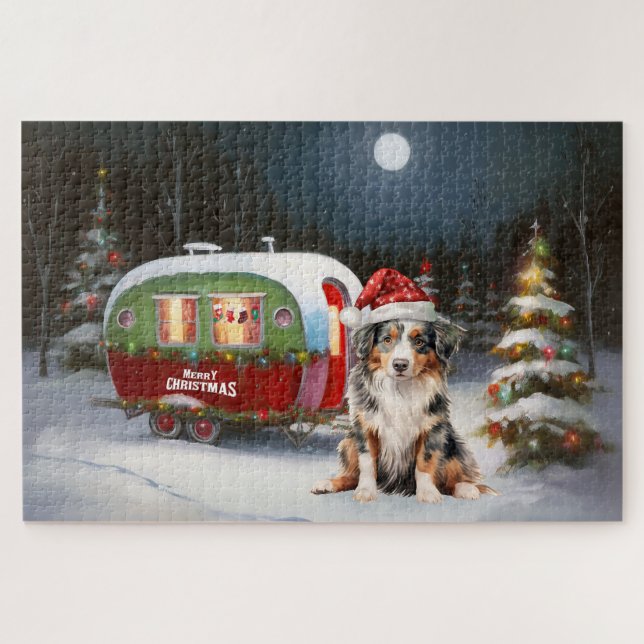 Puzzle Australian Shepherd Caravan Christmas Adventure (Horizontal)