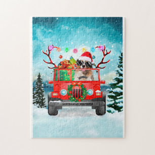 Puzzle Australian Shepherd dog avec cadeaux de Noël