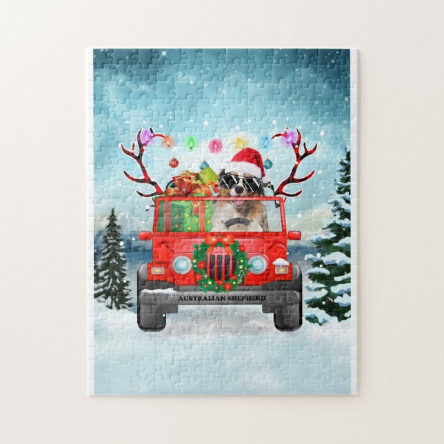 Puzzle Australian Shepherd dog avec cadeaux de Noël (Vertical)