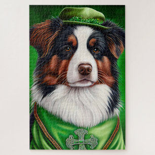 Puzzle Australian Shepherd dog en tenue de St. Patrick's 