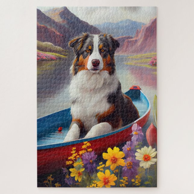 Puzzle Australian Shepherd on Paddle : Une aventure Pitto (Vertical)
